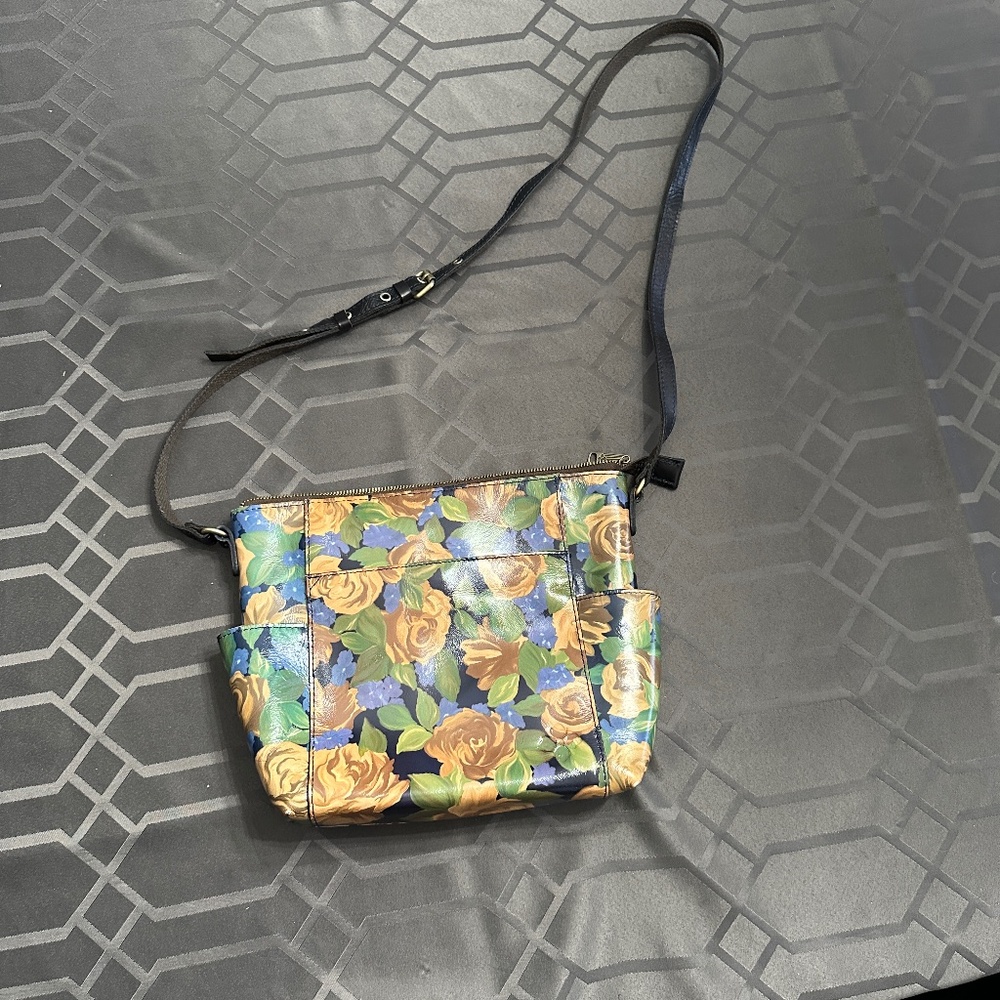 Patricia Nash Aveley Blue Sky Rose floral print purse leather crossbody bag
